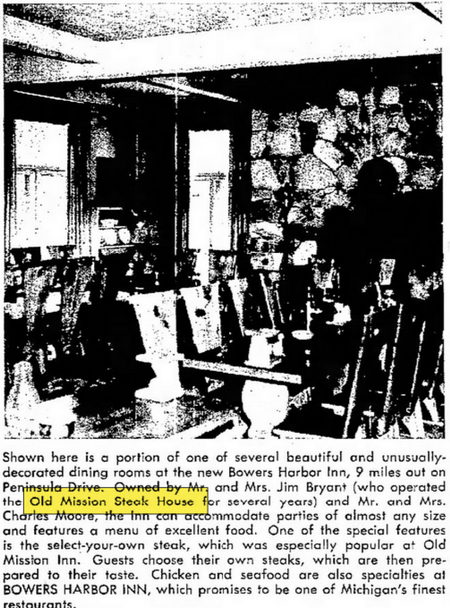 Peninsula Room (Bowers Harbor Inn) - May 1959 Opening Article (newer photo)